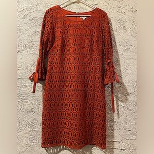 Dress Barn size 8 burnt amber, lace, boho dress with bow sleeves
